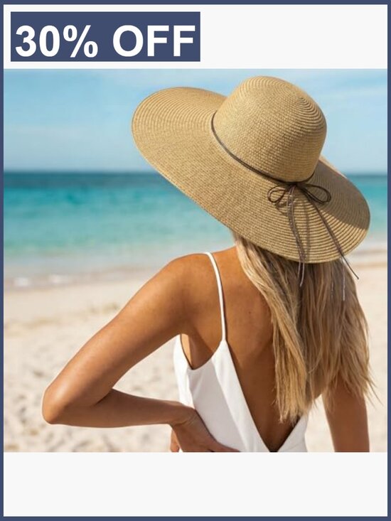 Womens Wide Brim Straw Sun Hat UPF 50 Floppy Foldable Beach Travel Summer main image 4